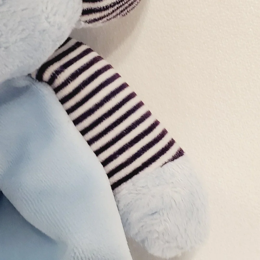 Carters Baby Blue Elephant Lovey Rattle Security Blanket Stripe Navy Plush Satin